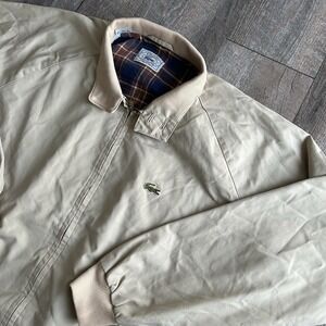 Vintage Izod Lacoste Harrington Plaid Lined Full Zip Jacket Mens XL 90s 80s Tan
